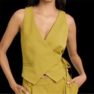 Express Linen-Blend Asymmetrical Wrap Tie Blazer Vest